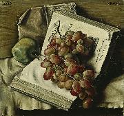 Francis Barraud Nature morte aux raisins oil
